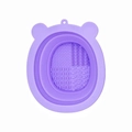 Collapsible purple silicone makeup brush cleaning bowl with bear ear design and textured pad - Bear / Purple