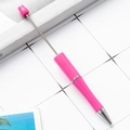 Pink creative DIY beaded pen with metallic rod and silver accents on white background - Candy Rose Red