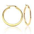 Front and side view of gold stainless steel hoop earrings with clear reflection - Round Gold 45mm