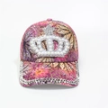 Floral purple baseball cap featuring a pearl crown and sparkling rhinestone brim detail - Adjustable / Purple Crown