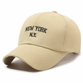 Classic khaki cotton baseball cap with New York embroidery for outdoor leisure wear - Adjustable / Deep Beige