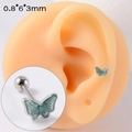 Silver butterfly stud earring in mint green enamel with 0.8x6mm screw back bar - Mint Green Butterfly