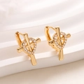 Orecchini a cuore placcati oro 18K con croce in zircone su supporto per gioielli - Cuore Croce Oro (45440)