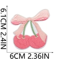 Macro detail of cherry and bow embroidery patch showing precise size dimensions - Cherry Pair