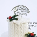 Silver Merry Christmas acrylic cake topper with dimensions W:10.5CM and H:11.5CM - Happy New Year / Silver