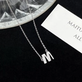 Elegant silver S925 sterling necklace with M letter pendant featuring pavé cubic zirconia - 925 Silver / Silver (Initial M)