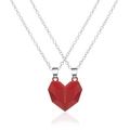 Matching magnetic couple heart pendant necklace in vibrant red and silver finish - Combination 6 (All Red)