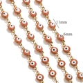 Brown enamel evil eye chain in gold-plated stainless steel for DIY jewelry making - Pink-Gold