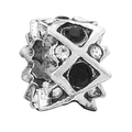 Silver bead charm with black and white zircon stones in cross pattern for DIY bracelets - Geometric Bead