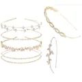 Elegant gold rhinestone and pearl headband set for brides and flower girls accessory - 6-Piece Set - Gold