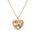 Collier avec pendentif cœur doré et zircons multicolores sur une chaîne délicate - Pendentif Or-Pierres Carrées Colorées