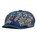 Donkerblauwe denim baret met bloemenprint en vintage achthoekig ontwerp - Donkerblauw