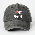 Casquette de baseball en coton noir délavé avec motif I Love My Mom pour hommes et femmes - Noir