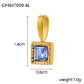 Detail of square gold pendant with blue zircon stone, 1.4cm height and fine cutting - Square - Royal Blue