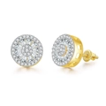 Dettaglio di orecchini hip hop placcati in oro con zirconi micro-pave e chiusura a vite - Bicolore Oro e Argento