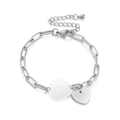 Bracciale a catena argentata con cuore in smalto bianco e ciondoli in argento lucido - Ciondolo a Forma di Cuore in Argento (KB145372-Z)