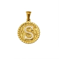 Pendentif lettre S en acier inoxydable plaqué or 18K avec émail blanc et fini martelé - Lettre S (S-P173-S)