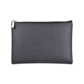 Minimalist black PU leather cosmetic bag with pebble texture and silver zipper finish - Large Lychee Pattern Black