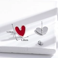 French luxury heart stud earrings in red enamel with scalloped silver steel edges - Silver Red Enamel Heart Studs