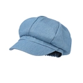 Detail of light blue denim octagonal hat showing twill fabric and elastic back strap - M (56-58cm) / Medium Blue