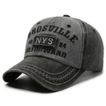 Casquette de baseball en denim lavé vintage avec broderie 3D et coutures étoilées - Réglable / Gris et Noir