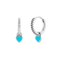 Silver S925 heart drop earrings with light blue enamel and sparkling zircon accents - 24K / Silver-Lake Blue Heart (JQH0021-SS-1)