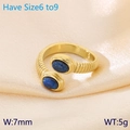 Gold-plated stainless steel open ring with two blue oval stones on beige silk, size 6-9 - US 6 / Gold Blue Gemstone Open Style (KR111625-GC) / Gold