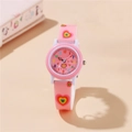 Orologio al quarzo rosa per bambini con motivi a cuore arcobaleno e cinturino morbido - Rosa