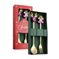 Christmas spoon and fork set with purple reindeer and gingerbread man in a gift box - Color Box 2-Piece Set F