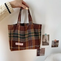 Bolso tote de lana a cuadros marrones y amarillos con diseño escocés clásico - De mano (Pequeño) / Cuadros Marrones