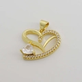Macro view of 18K gold plated heart pendant with micro-set cubic zirconia stones - Stacked Double Heart