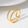 Minimalist double layer gold beaded open ring with adjustable stainless steel design - Size 7 (Adjustable) / Gold