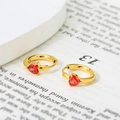 Orecchini a cerchio dorati con zirconi rossi a forma di cuore su sfondo di un libro - Oro-Zircone Rosso