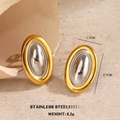 Two-tone oval stainless steel earrings in gold and silver finish with 2.7cm height - Oval Two Tone Style(1608)