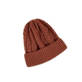 Detail of rust red knit beanie showing diamond cable stitch pattern and ribbed cuff - M (56-58cm) / Caramel color