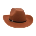 Brown western felt cowboy hat featuring a black leather belt with silver carved buckles - One Size (M) / Khaki