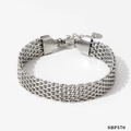 Sleek silver mesh watch-style chain bracelet with lobster clasp and extender chain - Silver Multi-layer Woven Mesh Chain (SBP570)