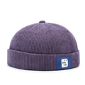 Gorro docker unisex de pana morado oscuro con parche de logotipo azul de estilo retro - Ajustable / Morado