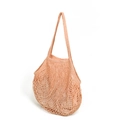 Summer woven net tote bag in peach pink with matching fabric lining and long handles - Nude
