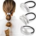 Silver metallic ponytail cuff clip with elastic hair band for stylish women's hair styling - Set 2 / Silver
