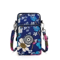 Crossbody phone bag with navy floral print, dual zipper pockets and adjustable strap - Deep Blue Big Flower
