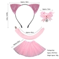 Set de déguisement chat rose avec oreilles pailletées, collier, queue en peluche et tutu - Set de 4 pièces chat rose (Serre-tête + Choker + Queue + Jupe) / Rose