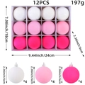 Set di 12 palline di Natale floccate in bianco, rosa chiaro e rosa con ganci argento - Rosa e Bianco