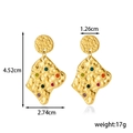 Bohemian gold-plated stainless steel earrings with colorful zircon stones and hammered texture - ER-1637 Hammered Inlay Colorful Gems