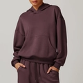 Women's dark plum hooded tracksuit set featuring drop shoulder hoodie and drawstring pants - XL / Grape Purple