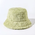 Close-up of mint green plush bucket hat showing soft faux fur texture and thick material - M(56-58cm) / Light Green