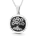 Silver stainless steel tree of life pendant necklace with intricate cut-out design - Silver Hollow Tree Of Life Style (KP49215-K)