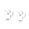 Silver angel stud earrings in stainless steel with a round sparkling zircon center - Steel Color Standing Angel Center Zirconia Style (KE96590-Z)