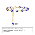 Goldenes Edelstahl-Armband mit bösem Blick, 6mm blauen Perlen und verstellbarer Kette - Gold Blaue Perlen