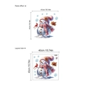 Detail showing Christmas snowman wall sticker layout size and pasted window effect - ZA150/Snowman with Pink Knit Hat & Blue Snowflakes